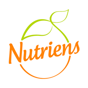 logotipo da empresa Nutriens. Ao fundo, há o contorno de uma laranja, ao centro, está escrito em laranja: Nutriens. Fim da descrição.