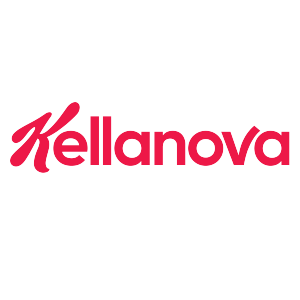 logotipo da empresa Kellanova, com o seu nome escrito em vermelho. Fim da descrição.
